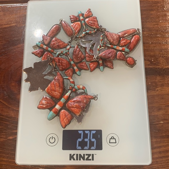 Kirk Smith Native American Sterling Spiny Oyster & Turquoise Butterfly Necklace - Picture 3 of 16